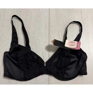 NWT Vintage Olga Satin & Lace Bra Sz 36C Black Style 33082